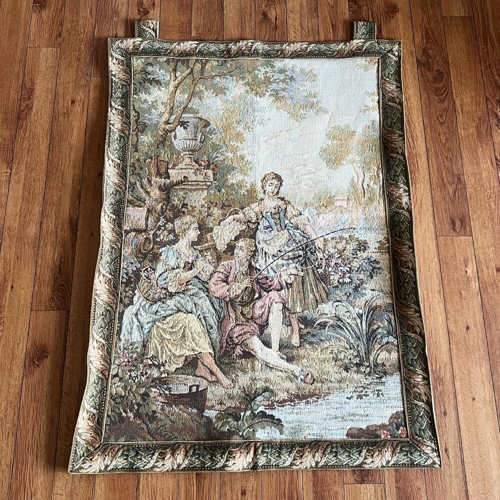 Vintage French tapestry Goblins religions medieval décor wall hanging 105x75 cm